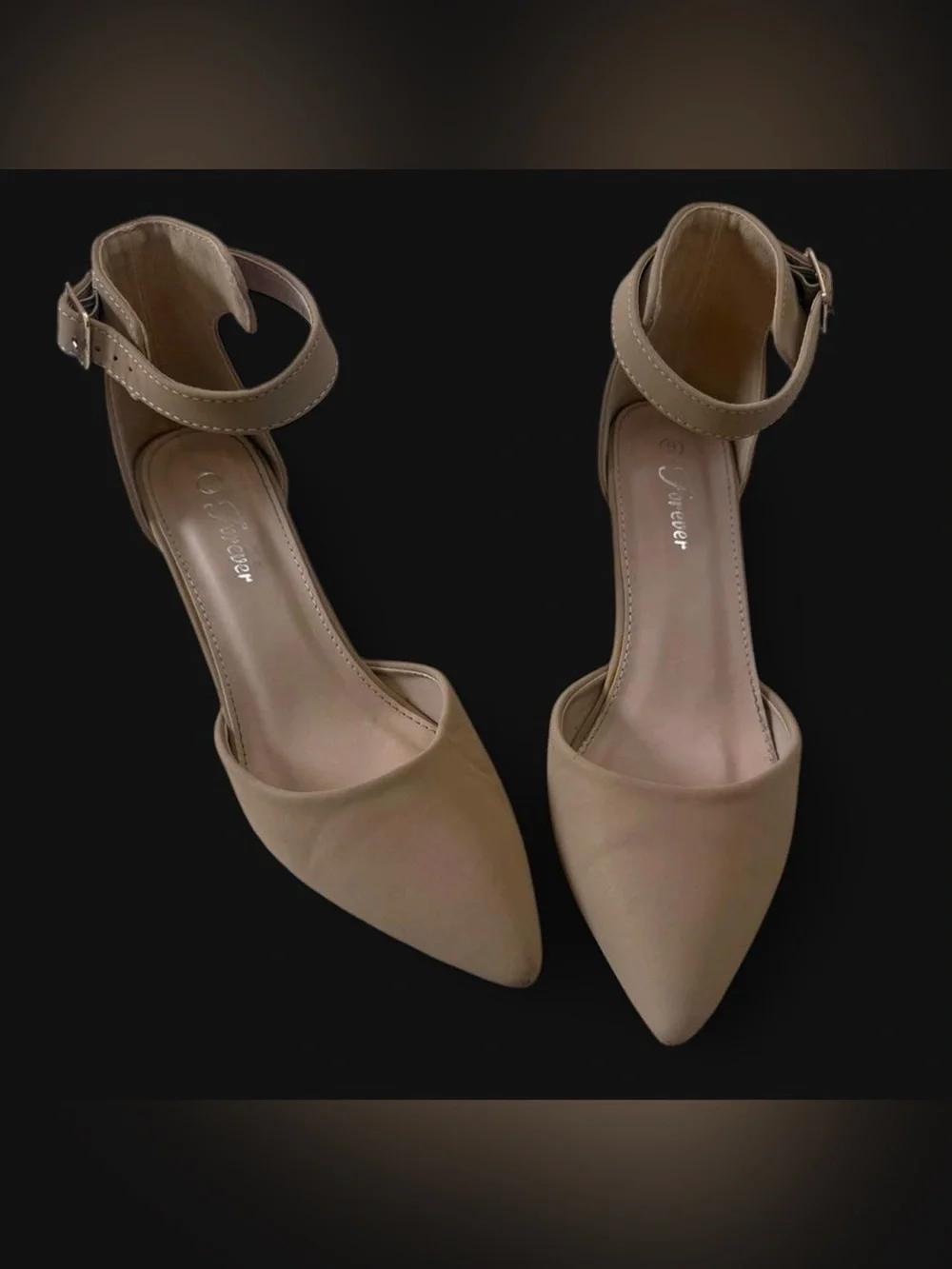 Forever Beige Pointed Toe Ankle Strap Heels